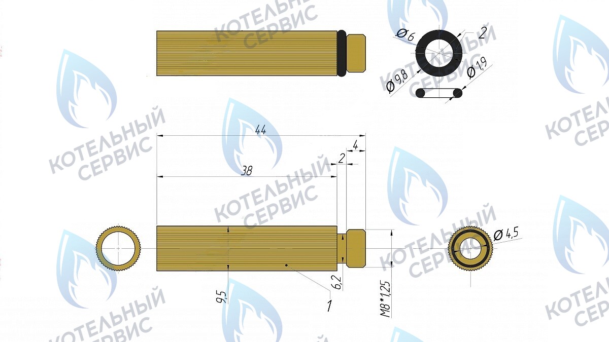 Клапан аварийного давления L=44мм M8x1,25